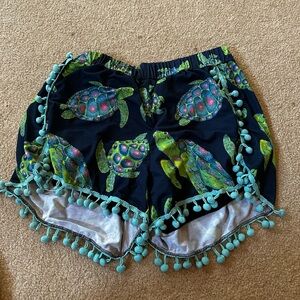 Simply Southern Navy Turtle Print Pom-Pom Women's Shorts